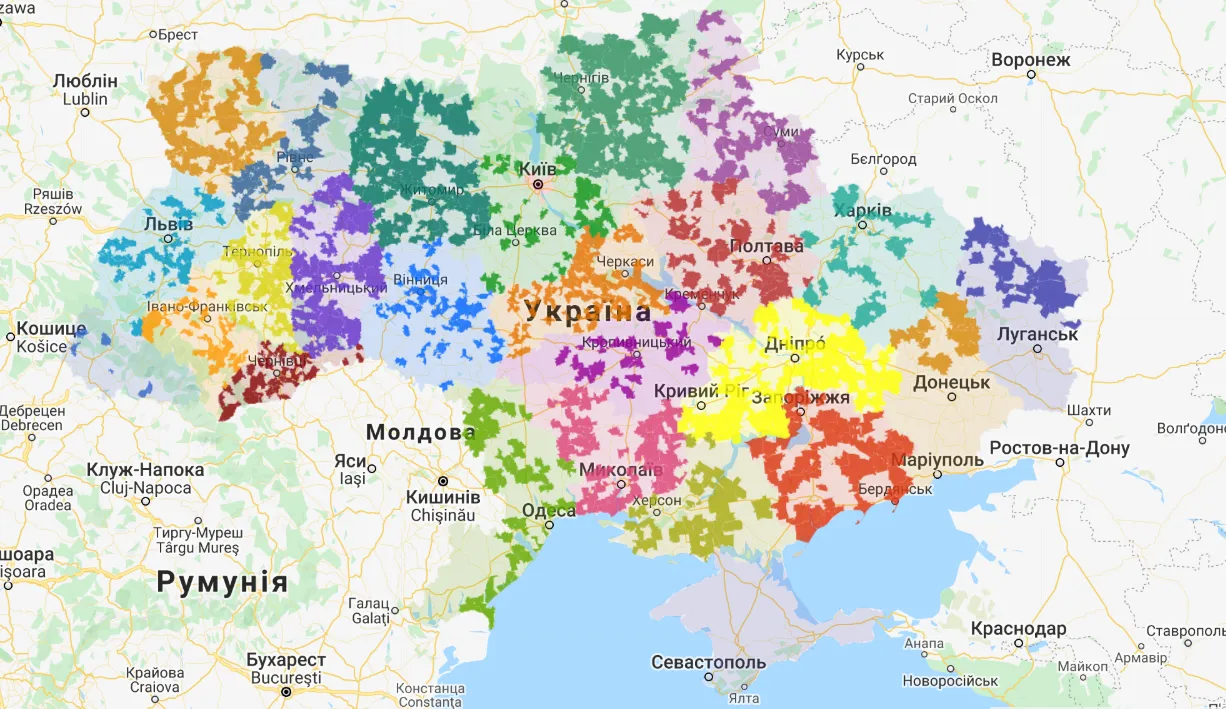 дценетралізація в Україні, карта
