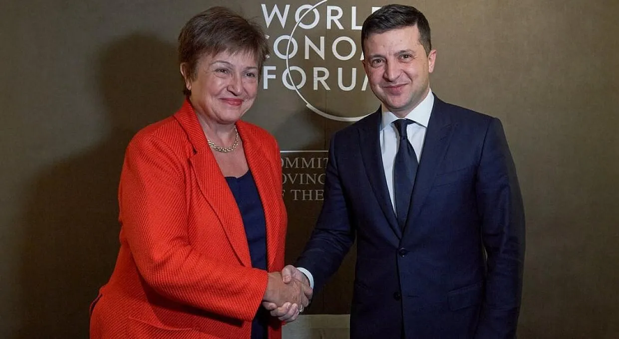 Директор-розпорядник МВФ Крісталіна Георгієва і президент Володимир Зеленський Директор-розпорядник МВФ Крісталіна Георгієва і президент Володимир Зеленський