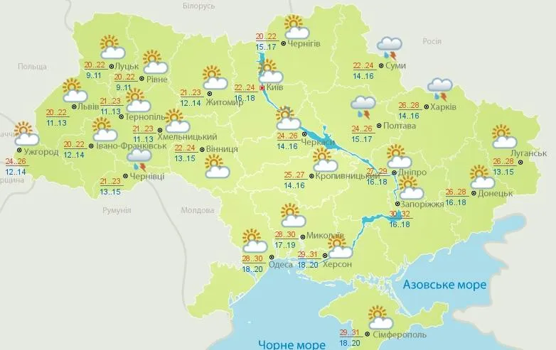 Прогноз погоди на 22 липня