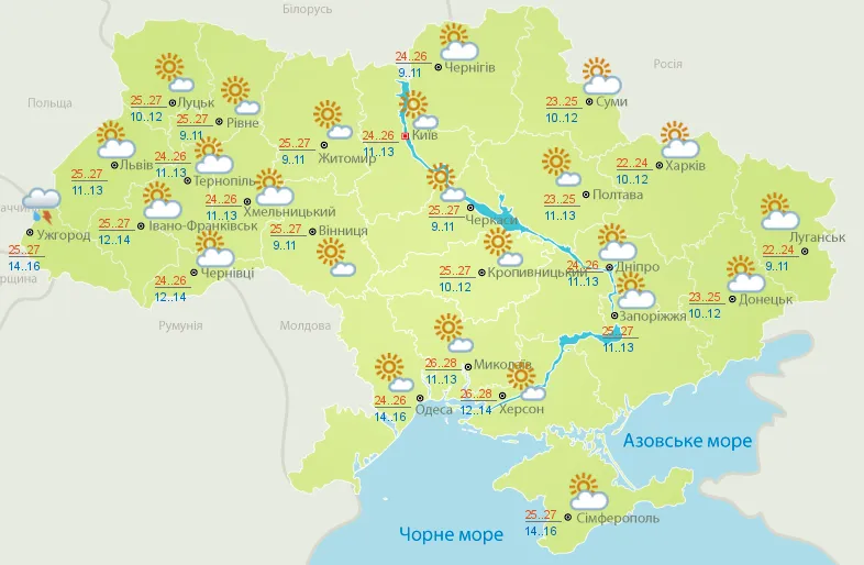 Прогноз погоди в Україні 16 серпня