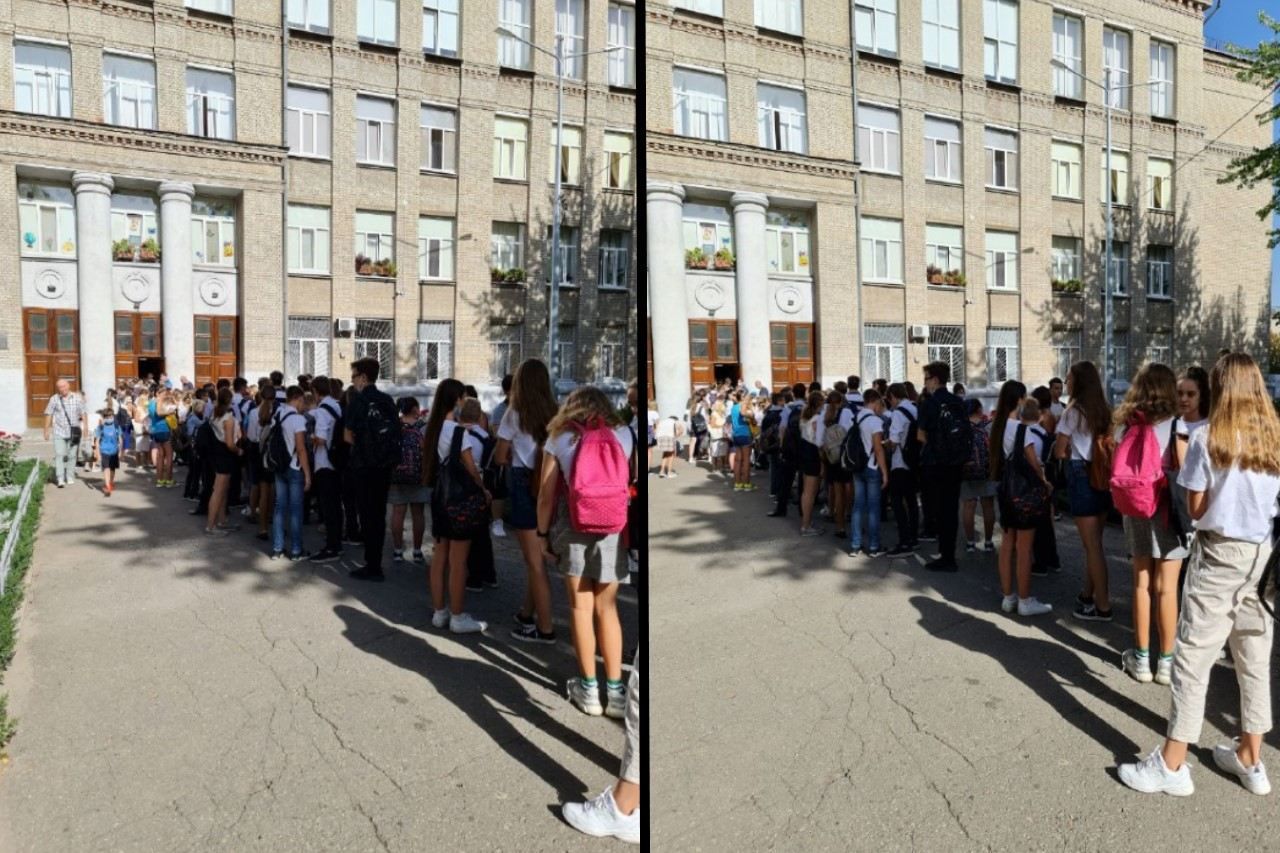 Під Харківською гімназією №116 зібралася величезна черга учнів: фото
