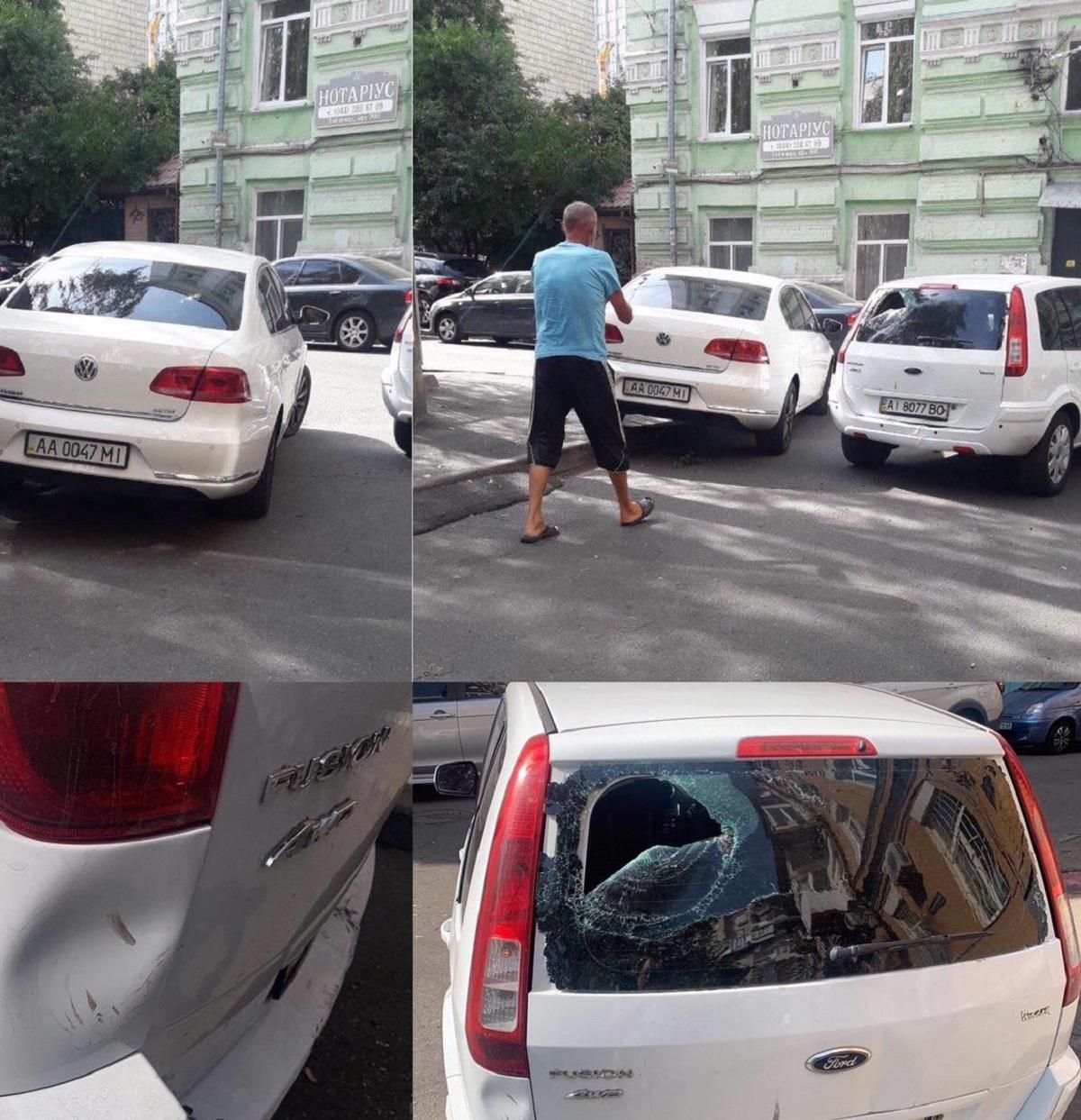 У Києві неадекватний чоловік розбив чужу машину ногами 