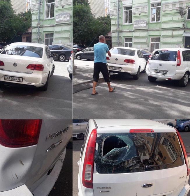 В Киеве неадекватный мужчина разбил чужую машину ногами В Киеве неадекватный мужчина разбил чужую машину ногами