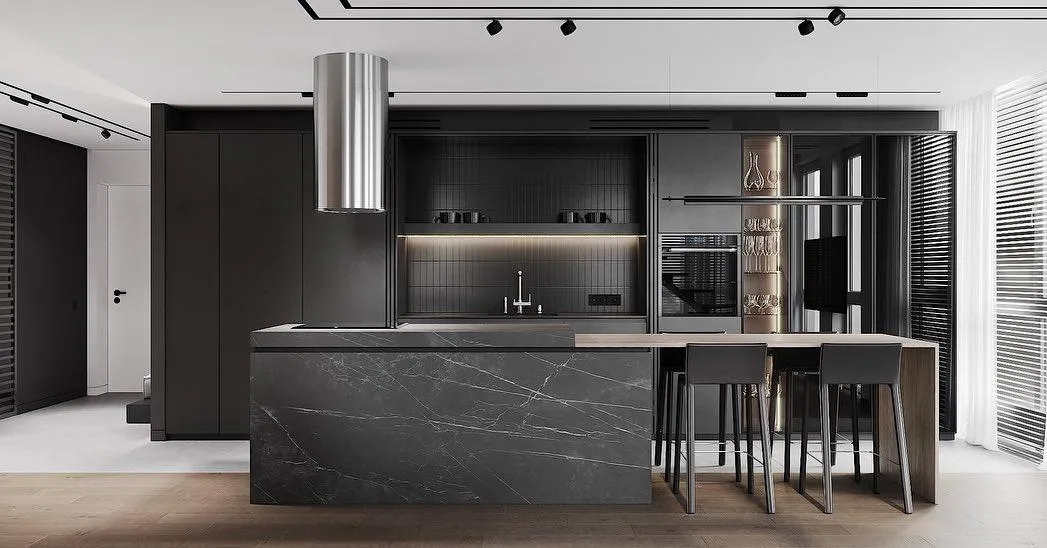 Оформление дизайна чёрной кухни Оформление дизайна чёрной кухни