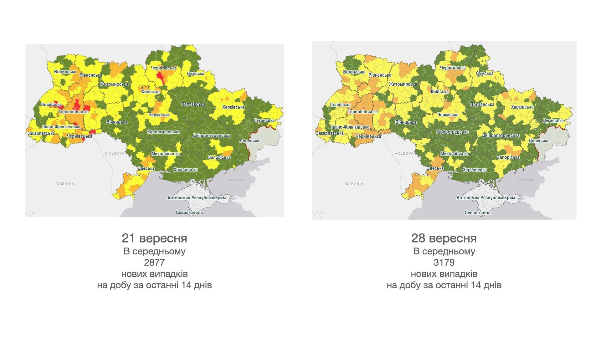 кількість нових випадків захворюваності на коронавірусну інфекцію