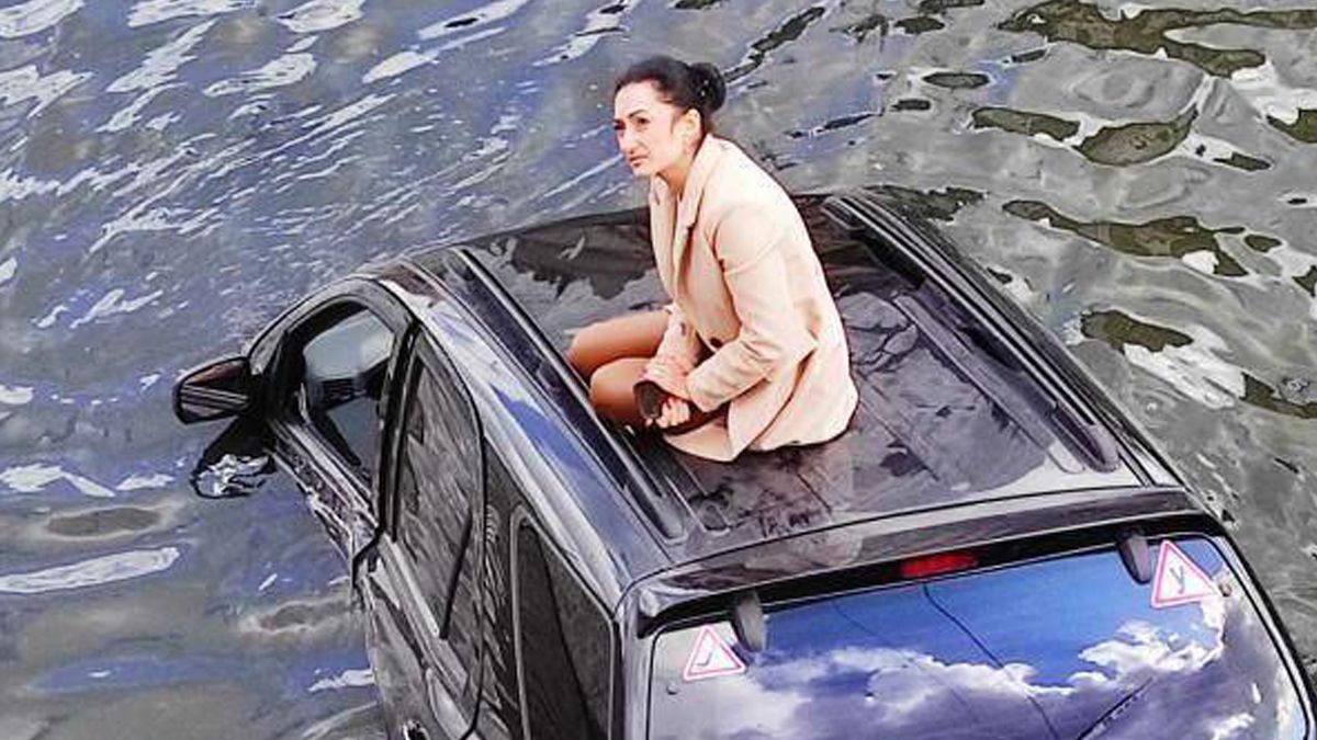 В Харькове джип упал в реку: водитель стала мемом - видео