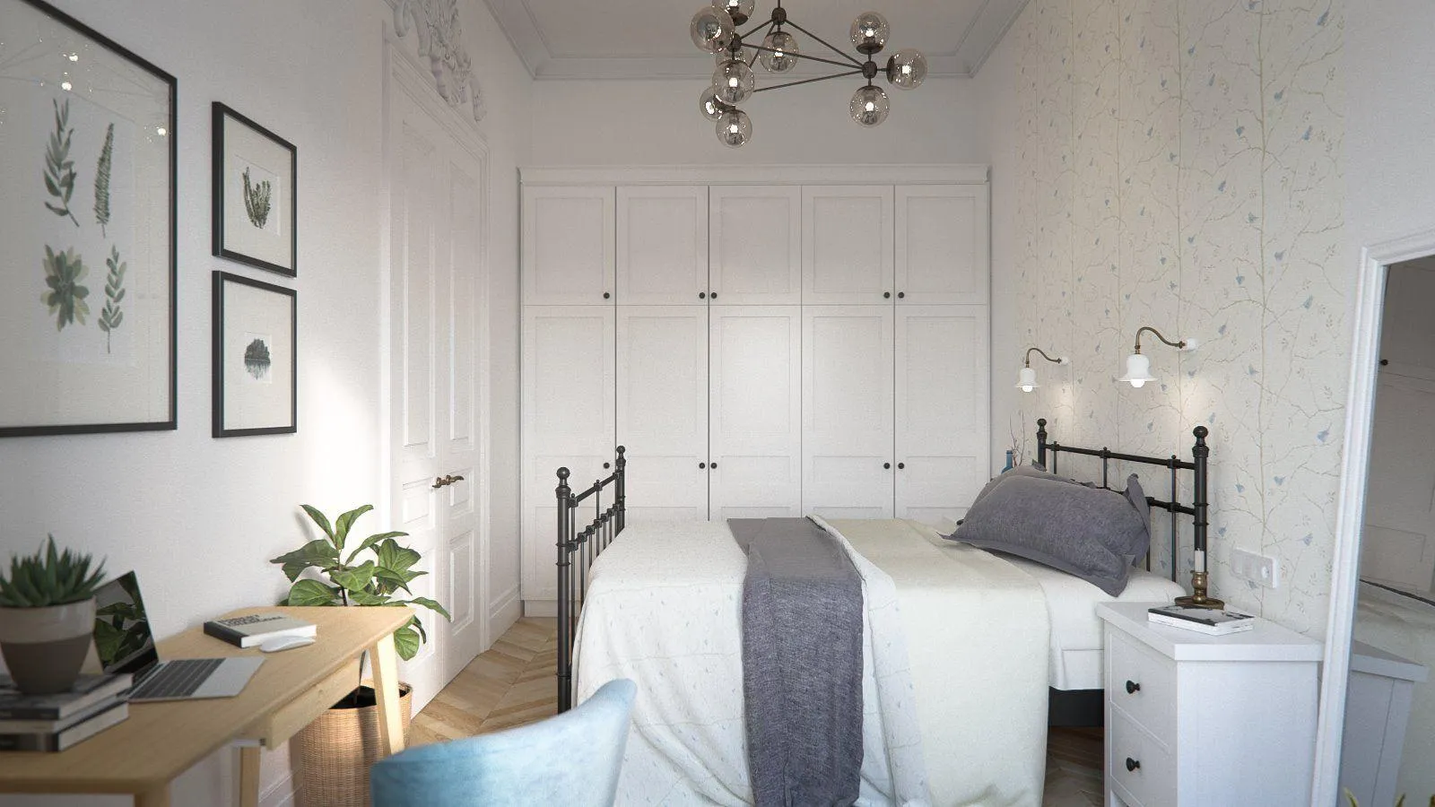 У спальні живі рослини перегукуються з постерами на стінах У спальні живі рослини перегукуються з постерами на стінах