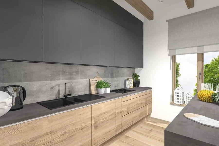 Гарно виглядає поєднання матових фасадів і дерева Гарно виглядає поєднання матових фасадів і дерева