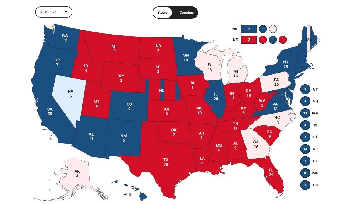 Результати виборів США у більшості штатів
