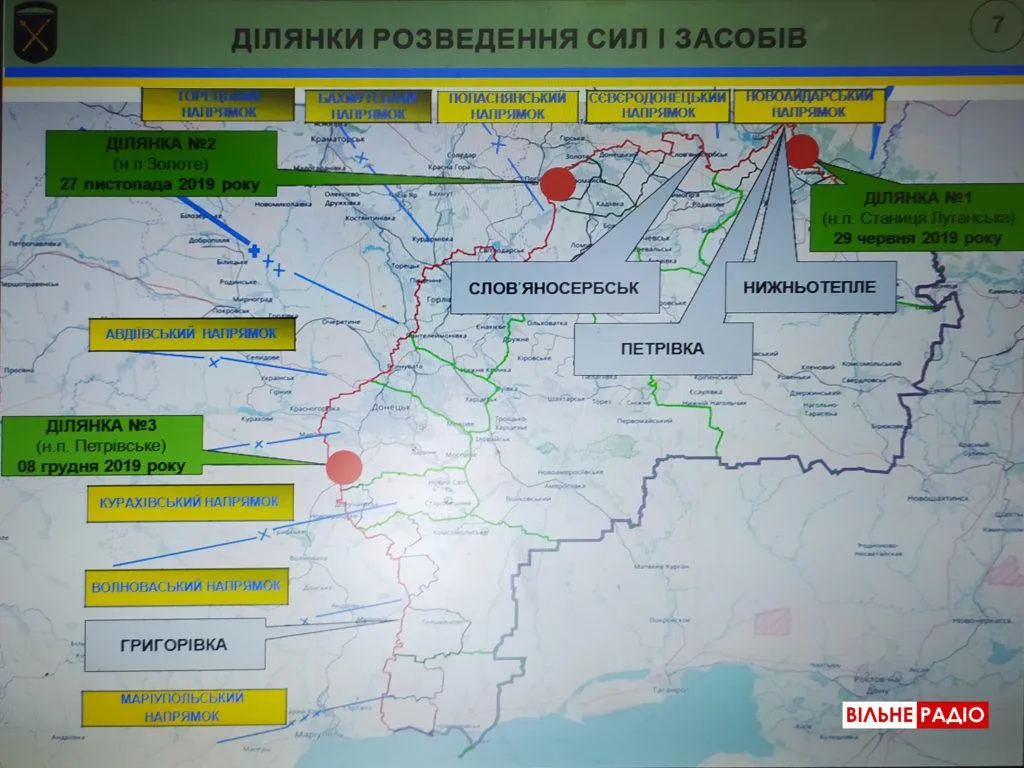 ділянки розведення сил і засобів на Донбасі