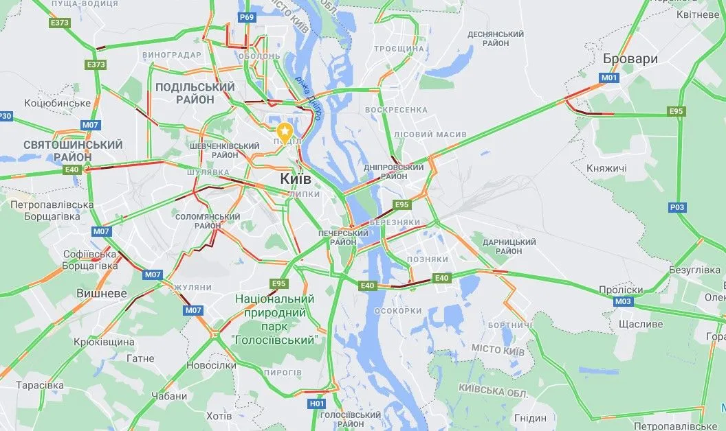 Де у Києві 11 листопада затори / Скриншот Google Maps