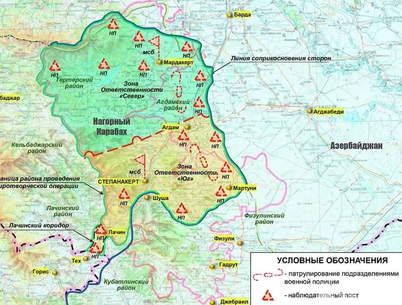 Карта розміщення російський миротворців у Нагірному Карабасі 