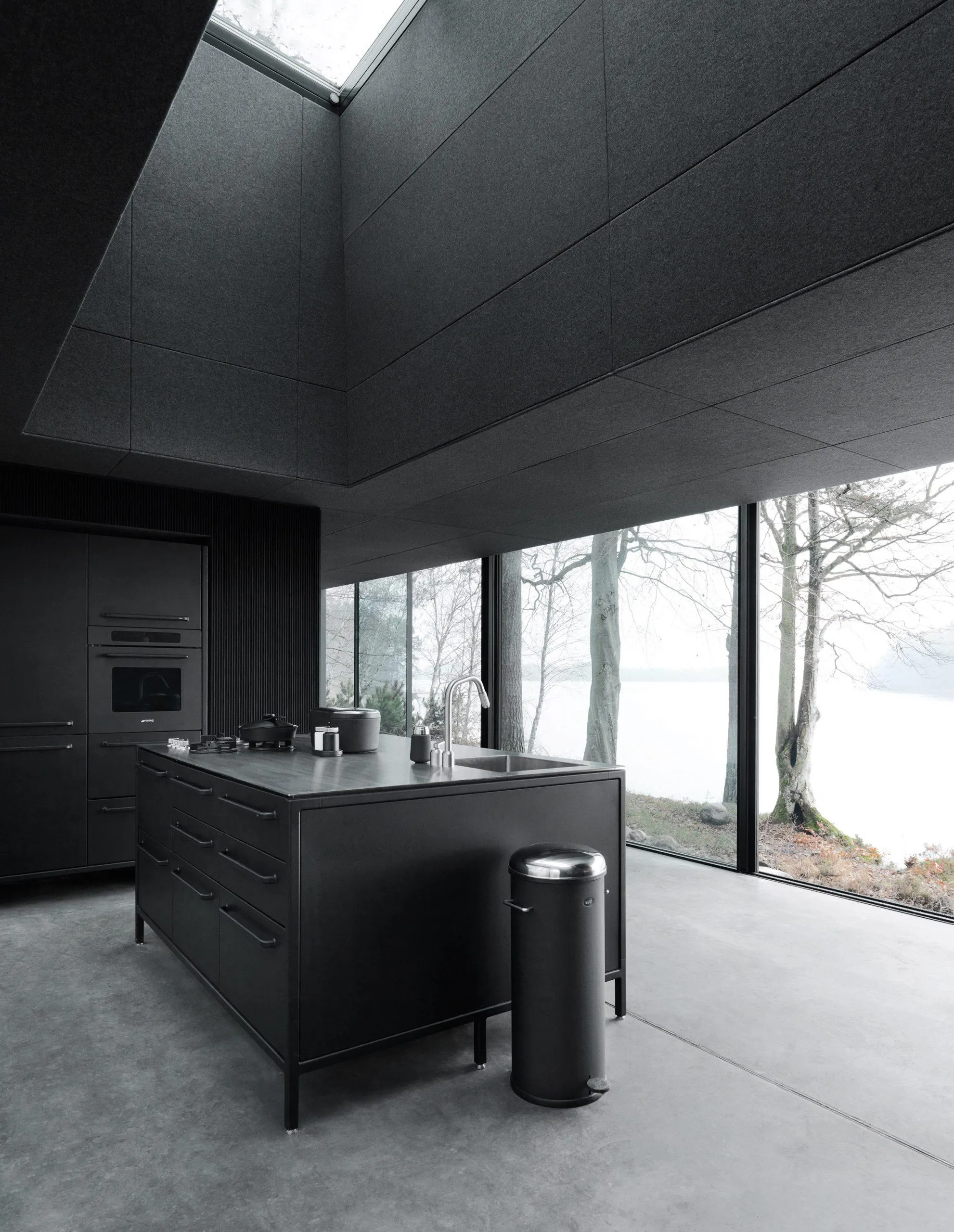 Кухня з вбудованими меблями чорного кольору