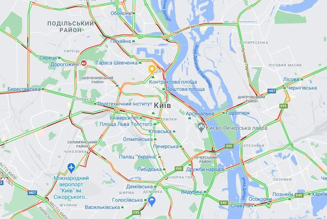 Де у Києві 23 листопада затори / Скриншот Google Maps