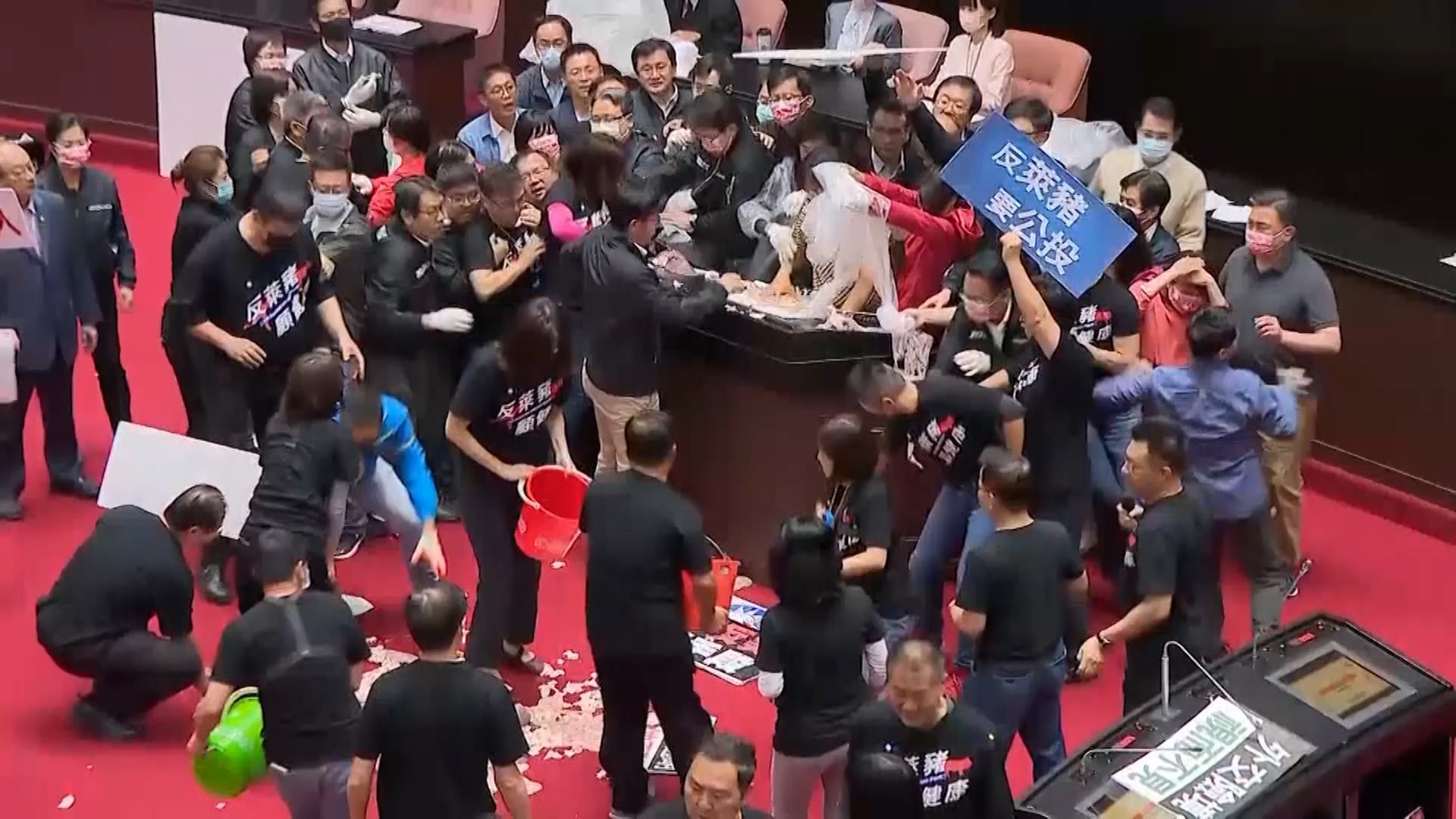 В парламенте Тайваня премьера страны забросали свиными потрохами