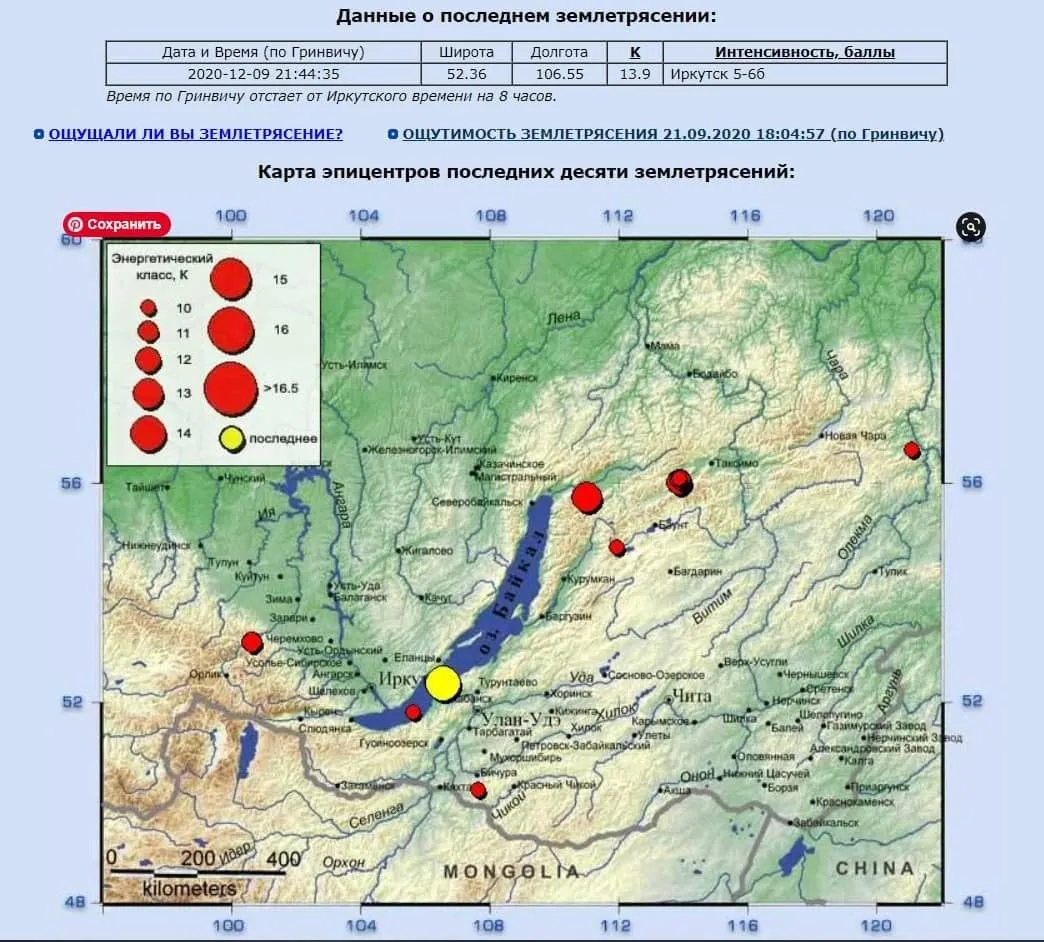 Землетрус, Бурятія, 10 грудня 2020, підземні поштовхи, Іркутська область 