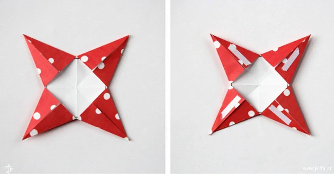 Зігніть заготовку до діагональних ліній і склейте Зігніть заготовку до діагональних ліній і склейте