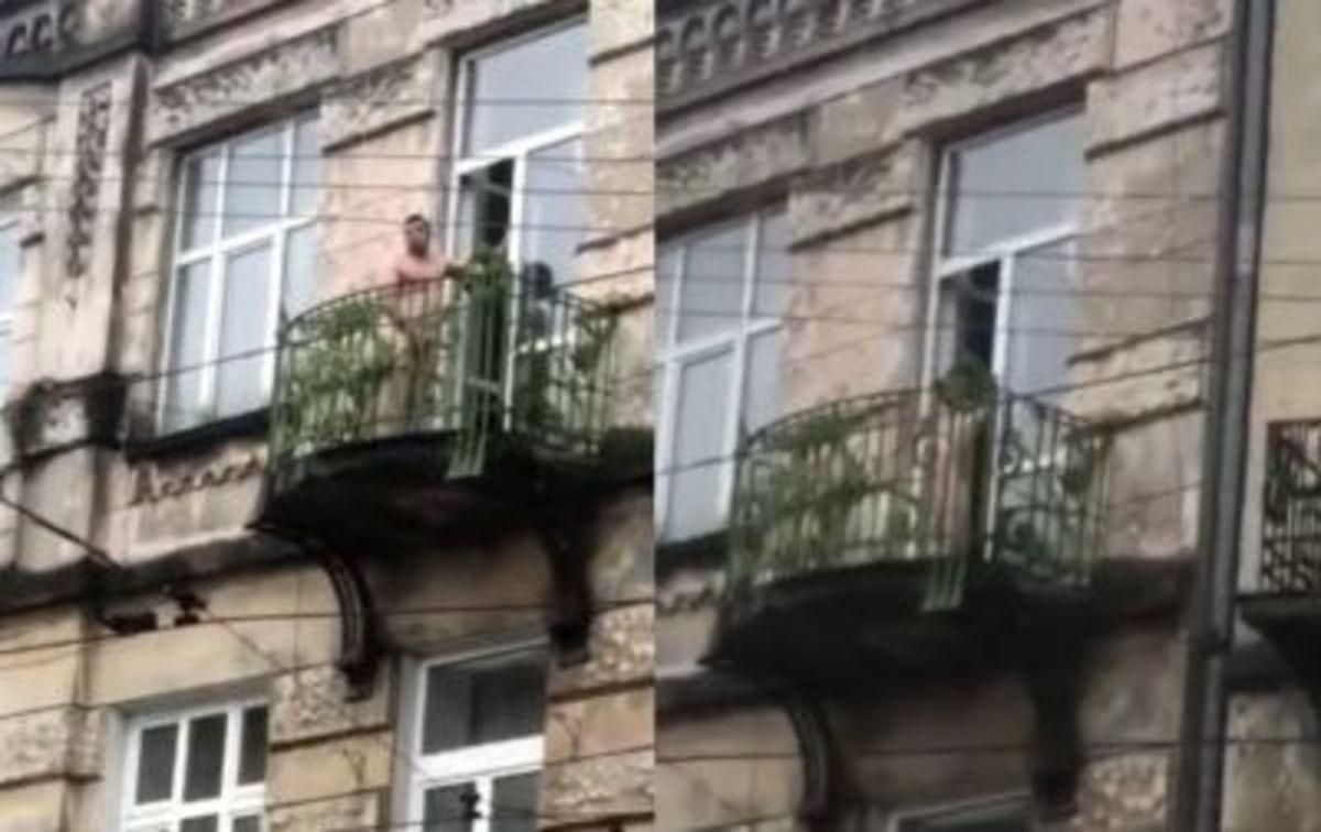 У центрі Львова голий чоловік мастурбував на балконі: відео 18+