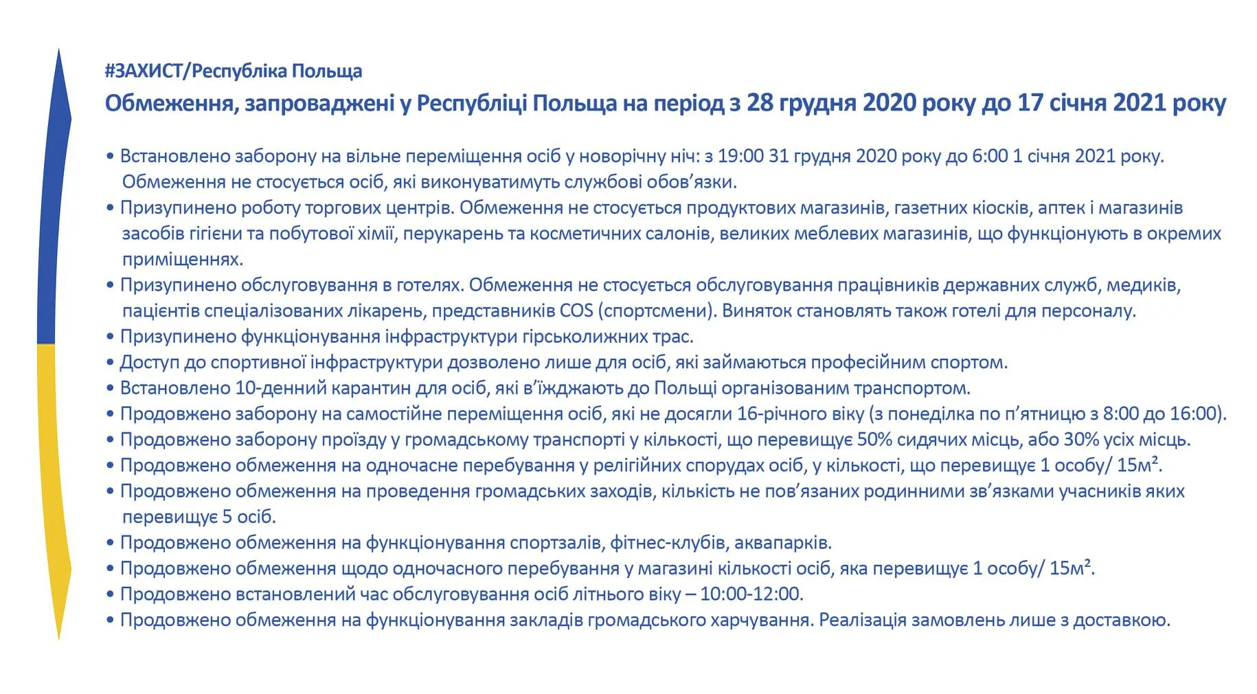 Польща, обмеження, локдаун, карантин, 28 грудня - 17 січня Польща, обмеження, локдаун, карантин, 28 грудня - 17 січня