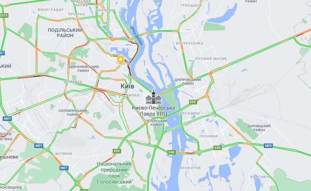 Затори у Києві 14 січня / Скриншот Затори у Києві 14 січня / Скриншот