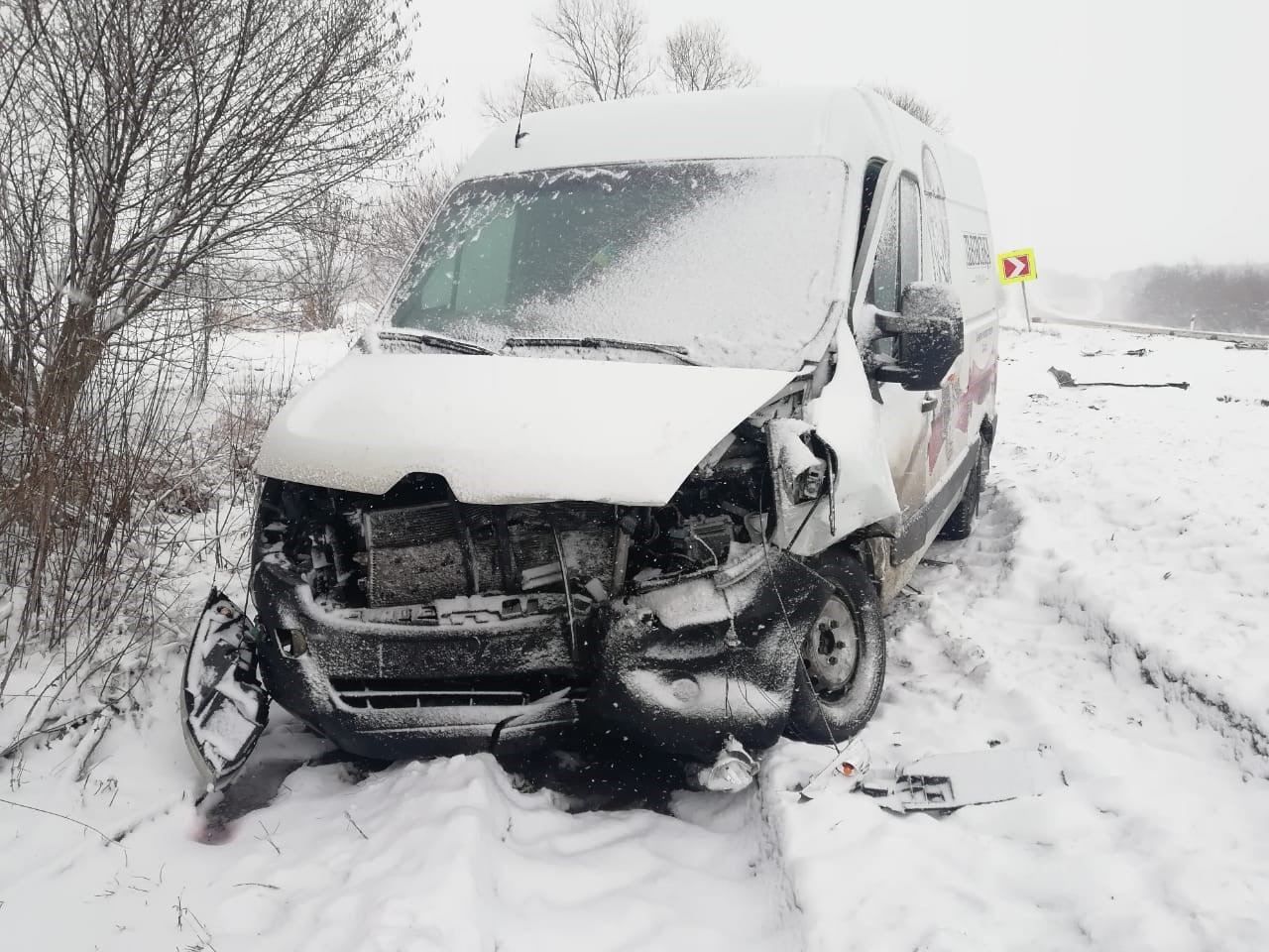 Нашли друг друга: на зимней трассе лоб в лоб столкнулись 2 Renault - фото автотрощи