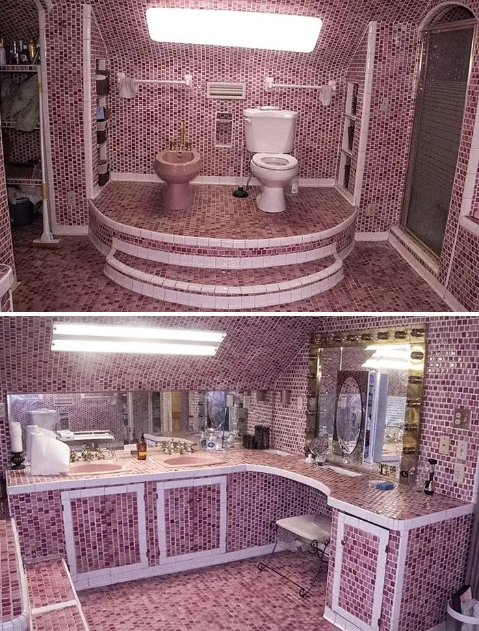 Здесь прекрасно все – туалет на троне, розовый цвет и мозаика