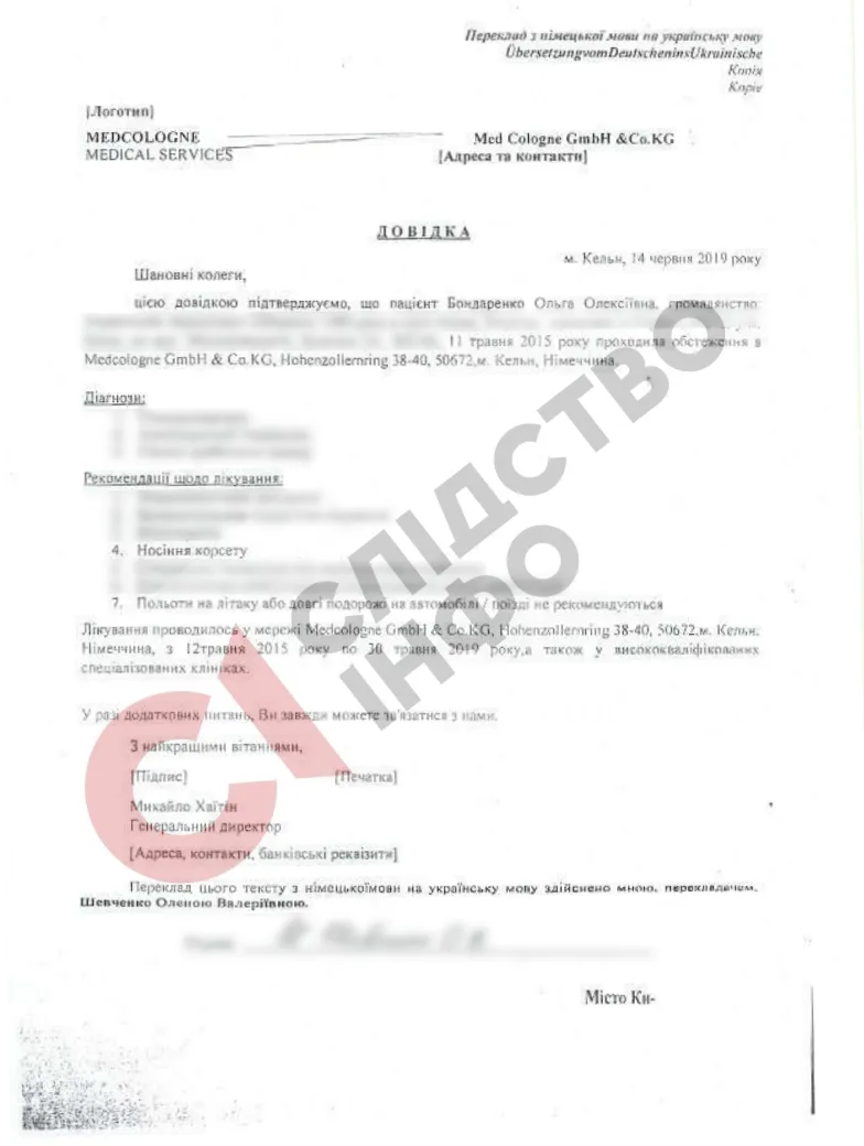 Довідка Ольги Шарій Довідка Ольги Шарій