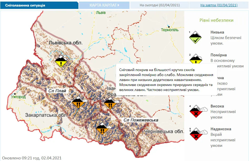 Сніголавинна небезпека 2 квітня