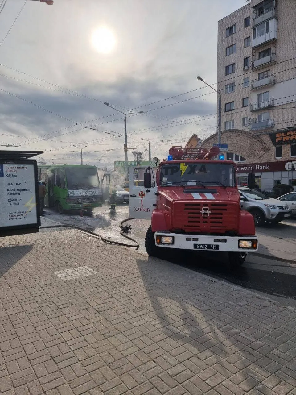 Автобус пожежа Харків 23 Серпня Маршрутка ДСНС