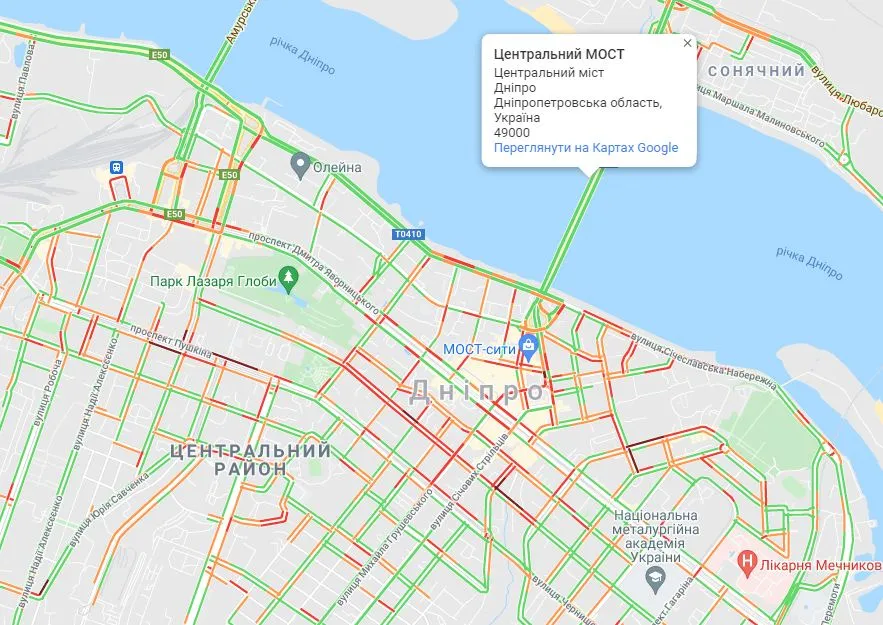 Карта Затори Дніпро Аварія Тролейбус ДТП Новий міст