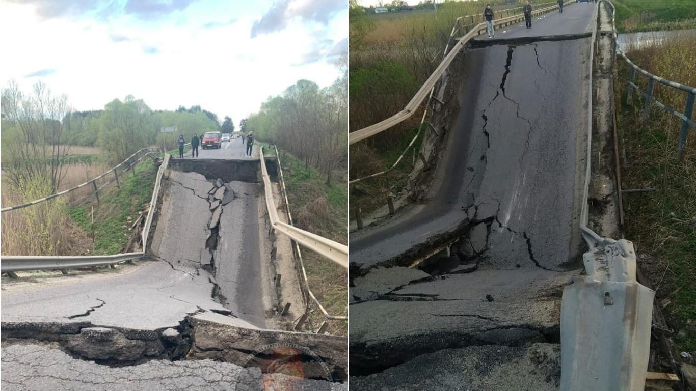 На трассе Львов - Луцк обрушился мост: видео обрушения моста