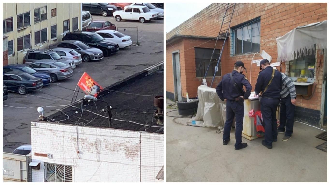 У Дніпрі на будівлі вивісили величезний прапор зі Сталіним: фото У Дніпрі на будівлі вивісили величезний прапор зі Сталіним: фото