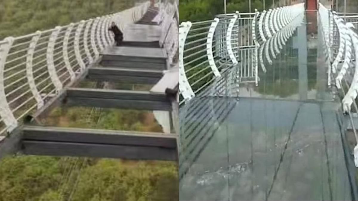 В Китае турист застрял на подвесном мосту на высоте 100 метров