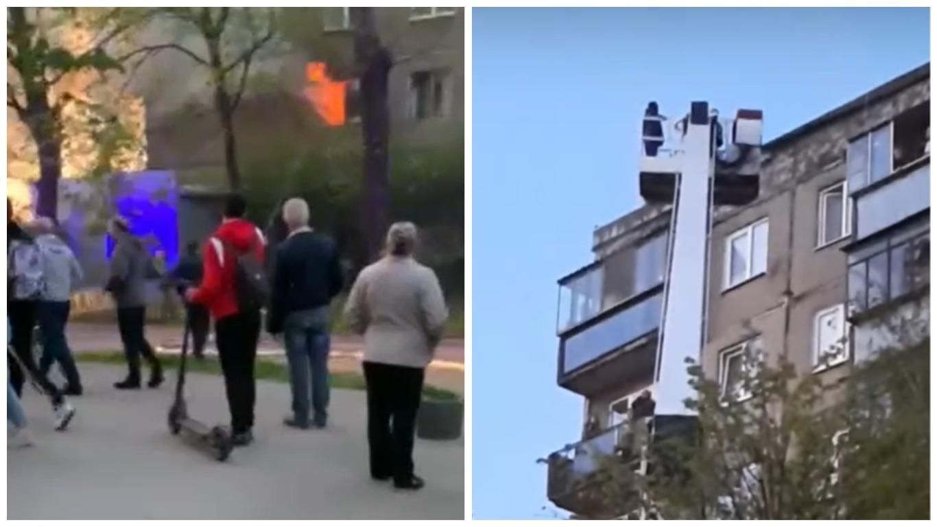 Пожежа у Львові на Виговського біля мотозаводу: людей знімають вишкою Пожежа у Львові на Виговського біля мотозаводу: людей знімають вишкою