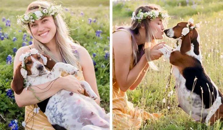 Девушка заказала беременную фотосессию со своей собакой, которая готовится стать мамой