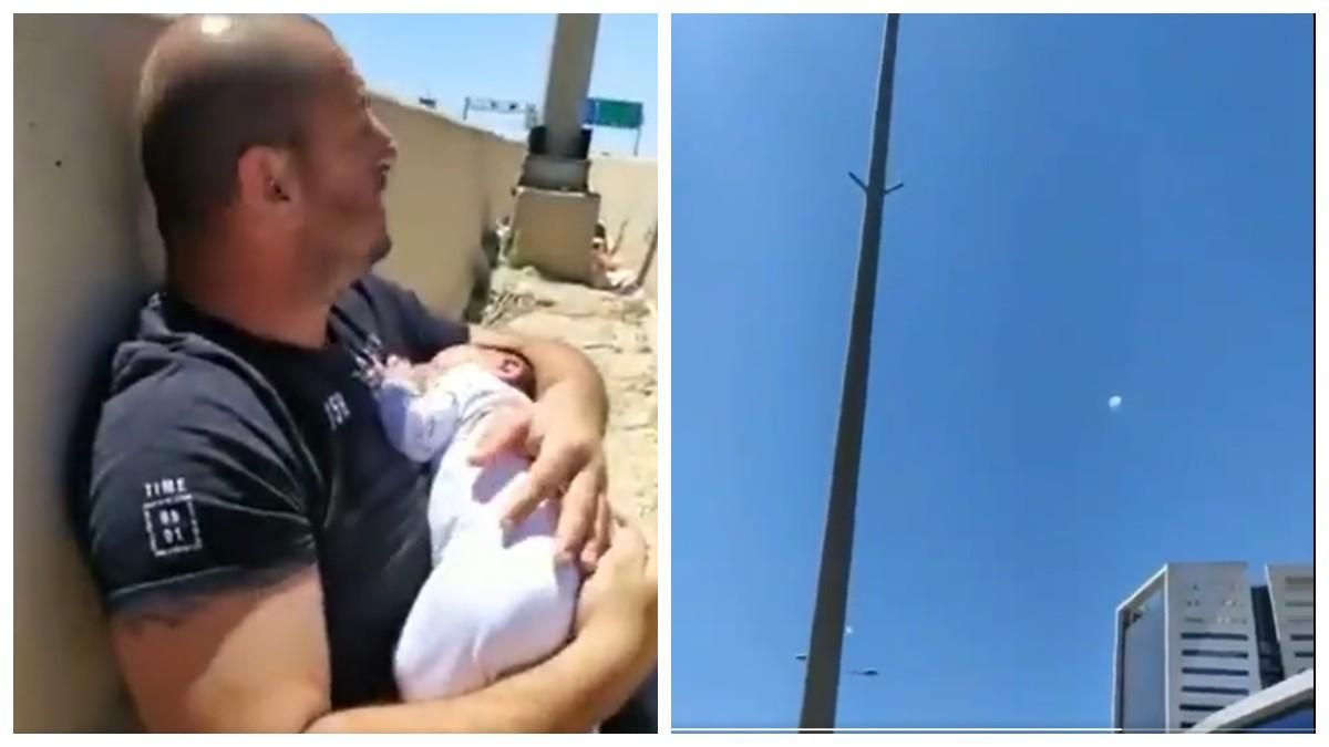 В Израиле обстрелы застали мужчину с младенцем на шоссе: видео