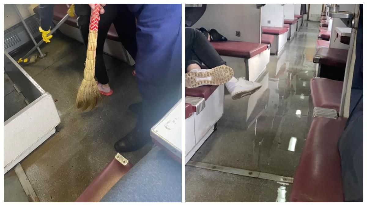 У вагоні Укрзалізниці прорвало трубу: відео У вагоні Укрзалізниці прорвало трубу: відео