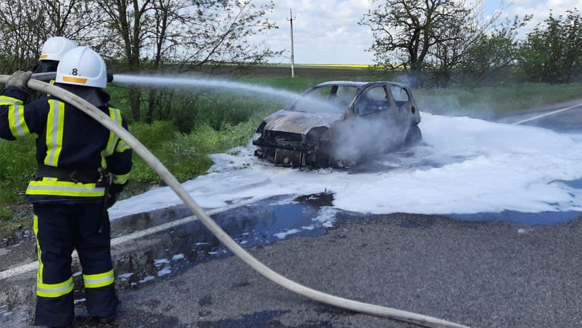 На Миколаївщині на трасі згорів Citroen: відео, фото