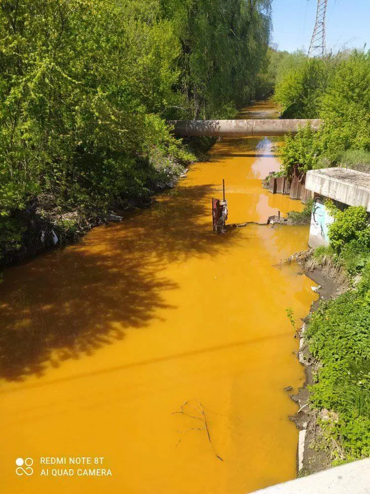 У Києві річка Либідь стала жовтою