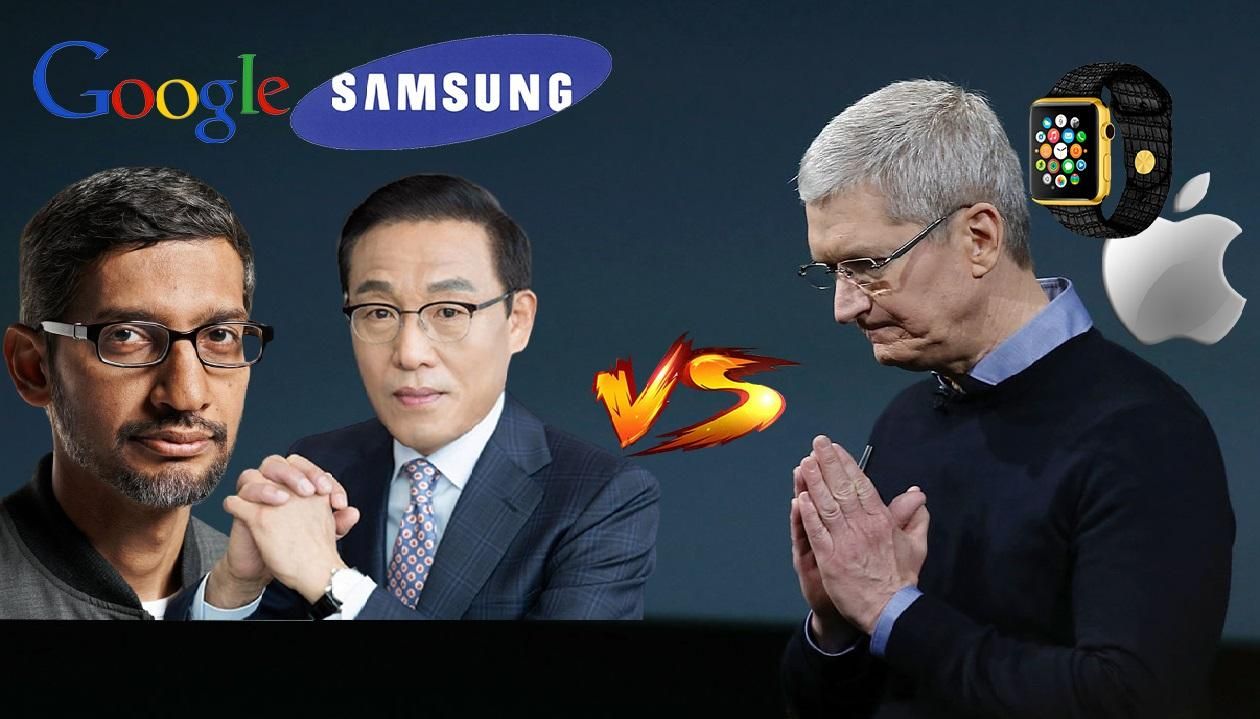 Колаж Google та Samsung проти Apple