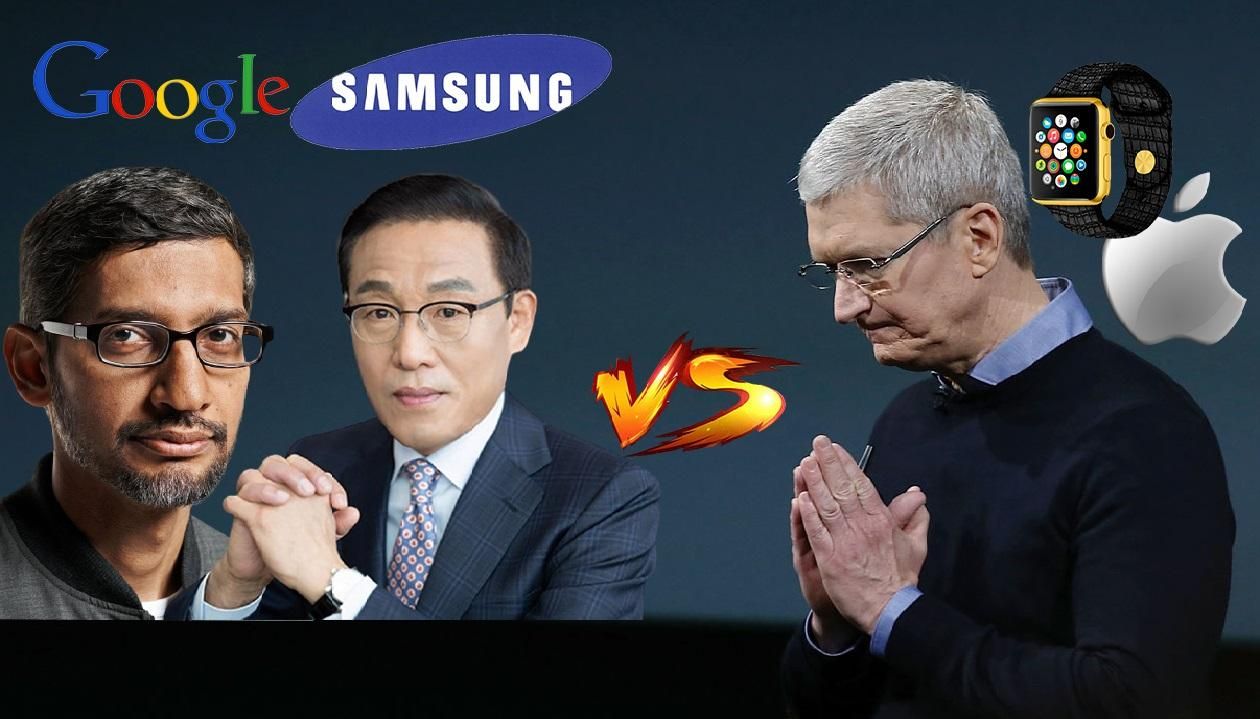 Коллаж Google и Samsung против Apple Коллаж Google и Samsung против Apple