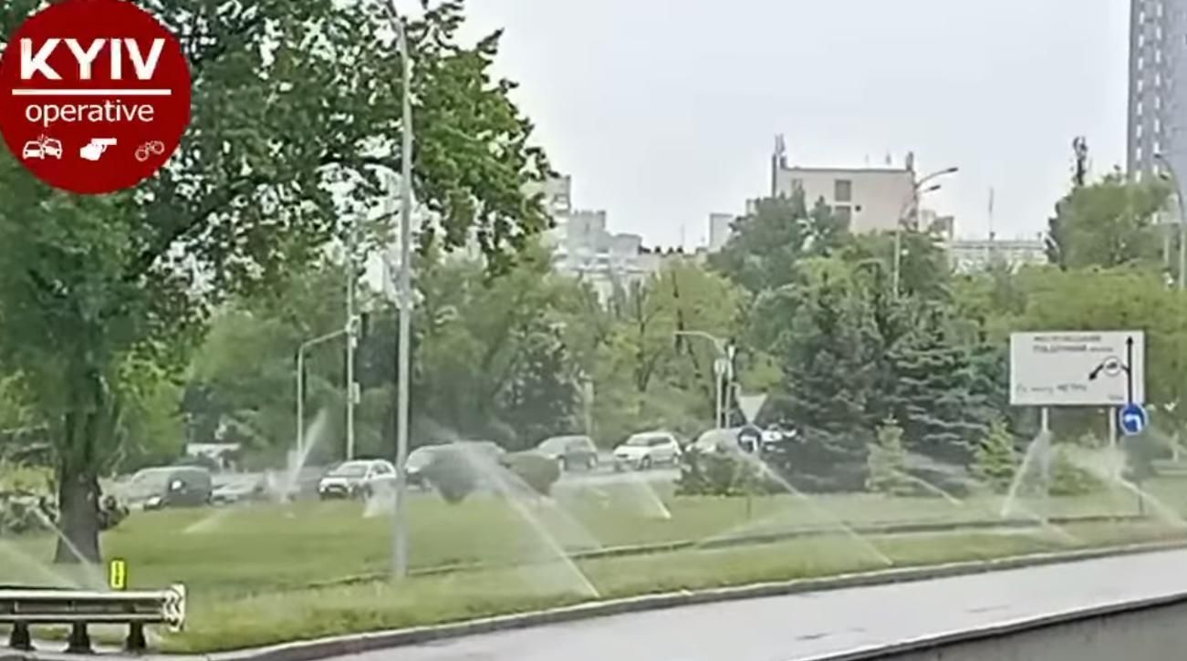 Комунальники пояснили, навіщо поливали газони під час дощу у Києві