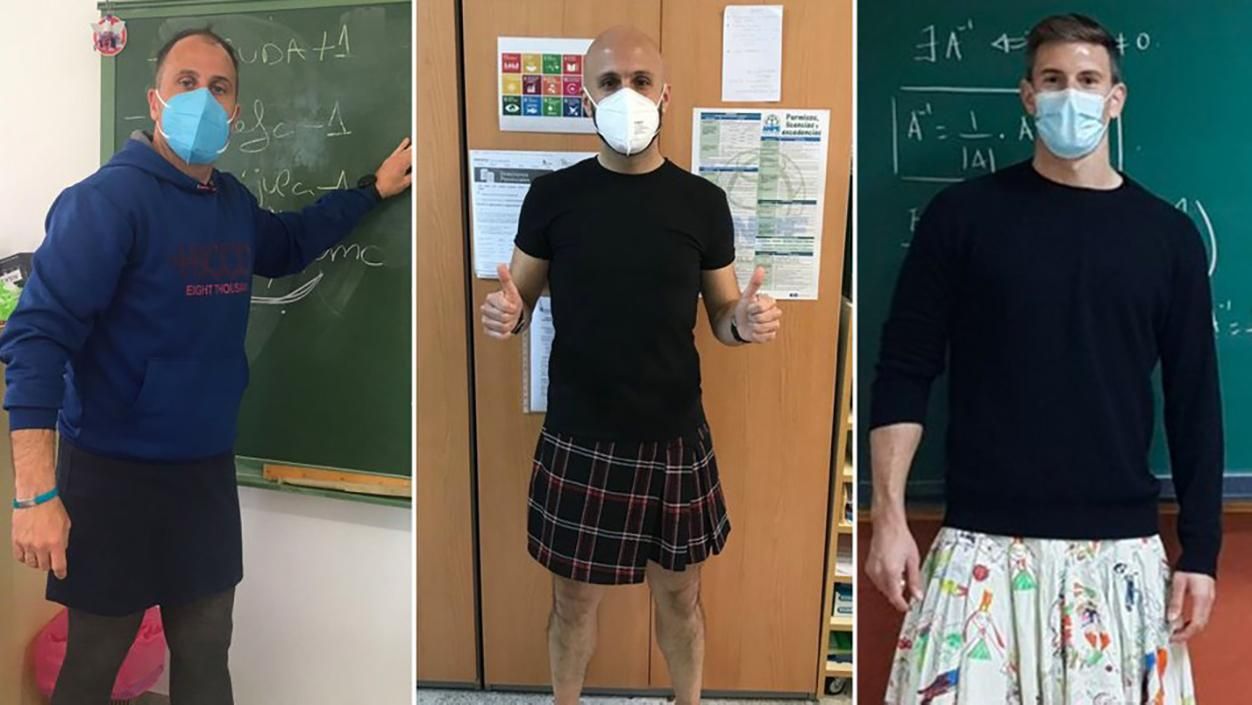 В Испании учителя-мужчины пришли в школу в юбках: причина, фото