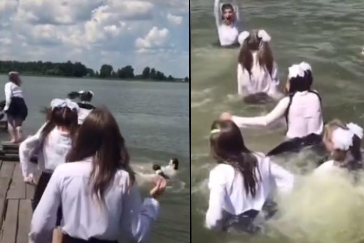 На Рівненщині учениці стрибали в озеро у шкільній формі: відео