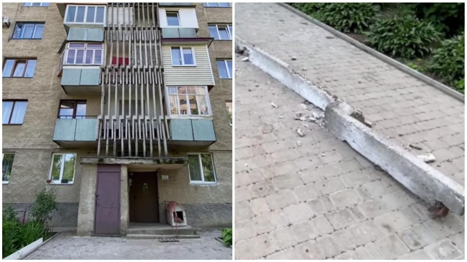 Едва не травмировал женщину: в Черновцах с многоэтажки упала бетонная балка - видео