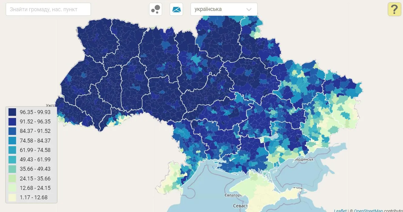 Карта України щодо рідних мов