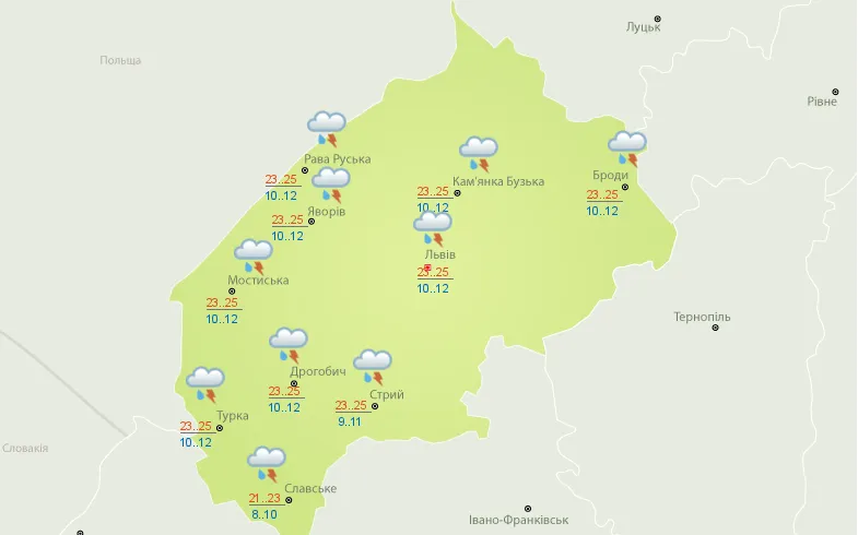 На Львівщині вируватиме негода: синоптики прогнозуть дощі та грози