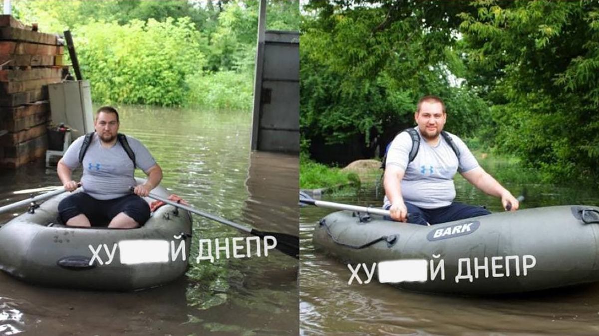 Житель Днепра плавал по улице на лодке: видео Житель Днепра плавал по улице на лодке: видео
