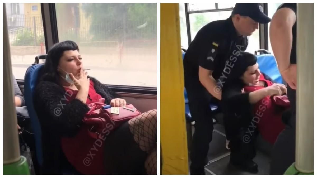 В Одесі жінка курила в тролейбусі: її винесли патрульні  – відео