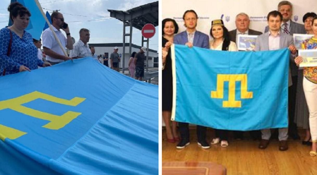 На адмінмежі з окупованим Кримом розгорнули кримськотатарський стяг На адмінмежі з окупованим Кримом розгорнули кримськотатарський стяг